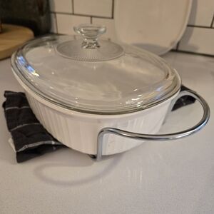 White Ribbed Corning Ware Ceramic Dish 2.5 Qt.